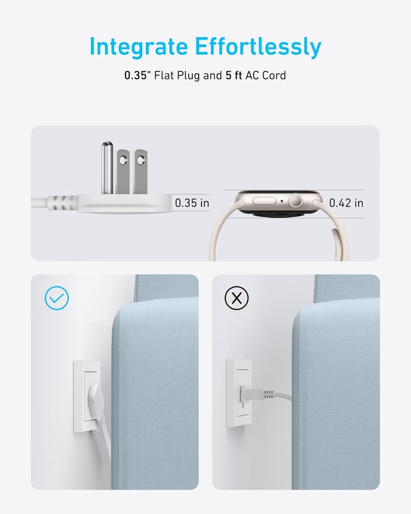 Anker Charging Station (100W), 9-in-1 USB-C Power Strip with 300J Surge Protection, for iPhone 16 and MacBook, 5 ft Flat Cable and Plug, 4 USB-C, 2 USB-A Ports, 3 AC Outlets, for Home, Office - Image 5